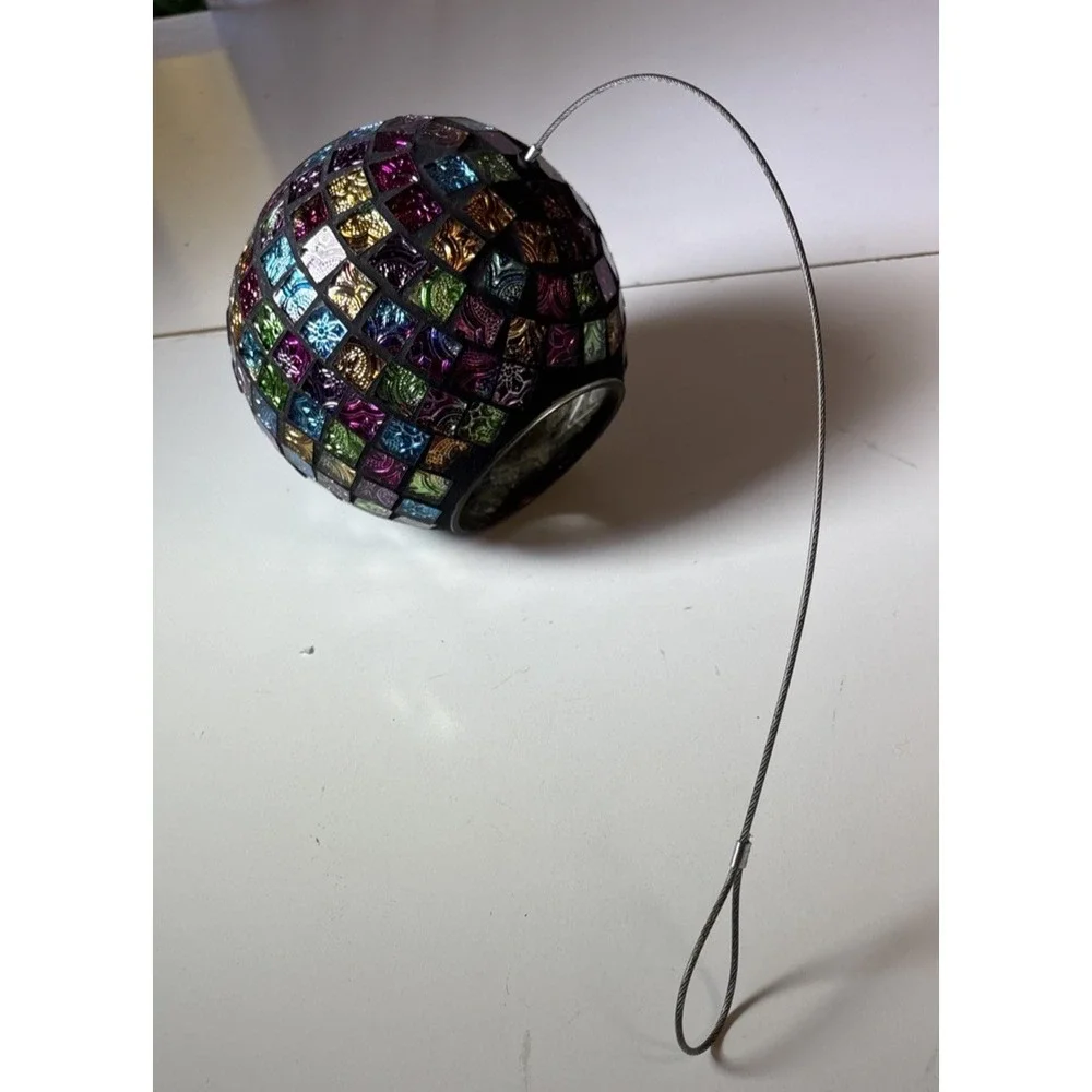 New Mosaic Fly Through Bird Feeder 6in Glass Multicolor Hanging Outdoor RD2